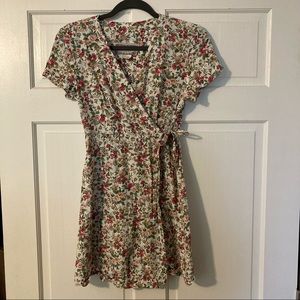 Vintage floral mini wrap dress, short sleeve